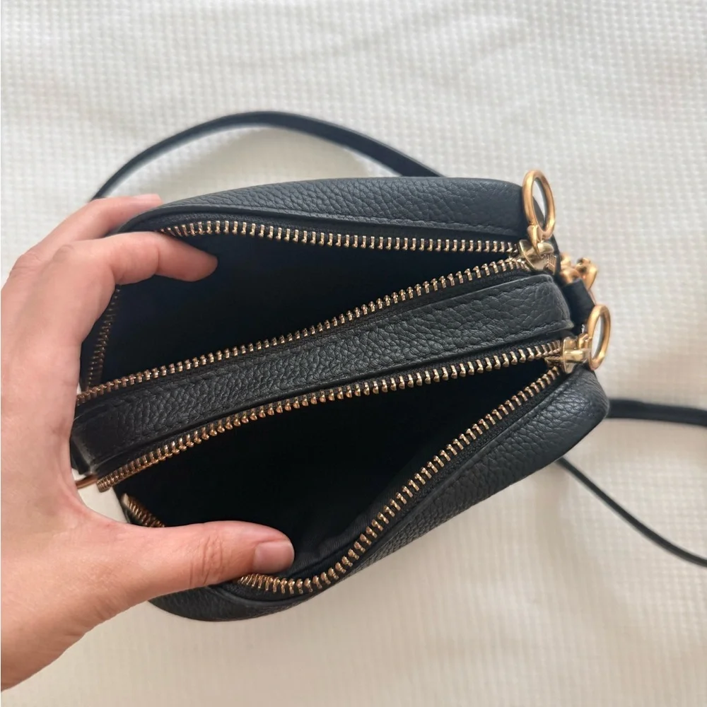 Tory Burch Black Pebbled Leather Crossbody Camera Bag